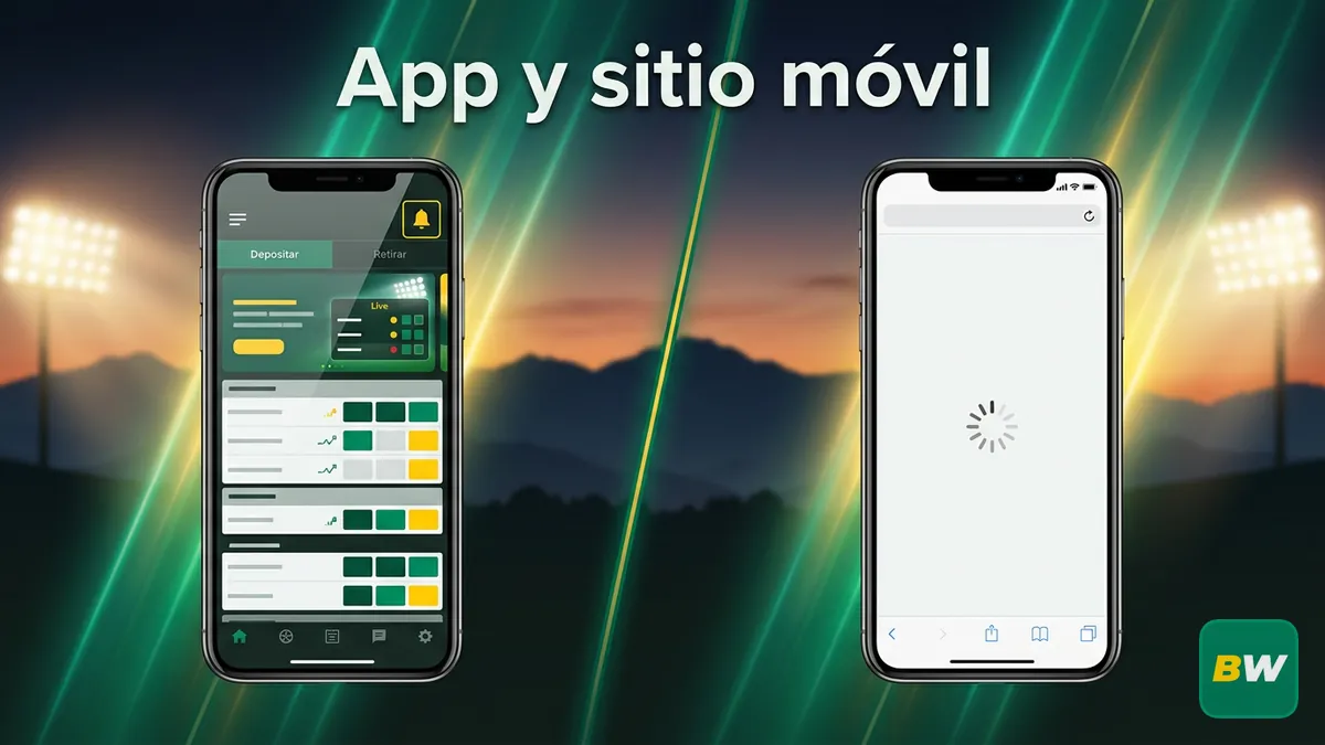 Comparación visual entre la app de Betwinner y el sitio móvil desde un celular