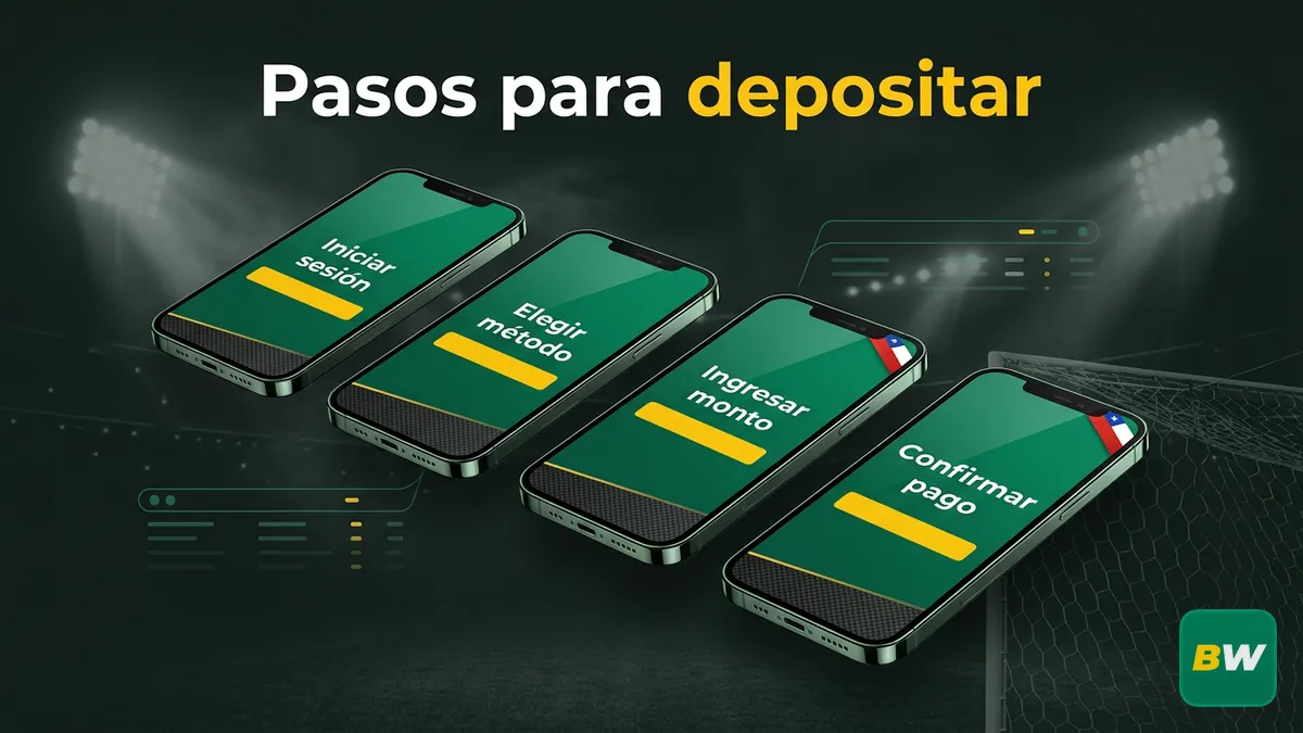 Secuencia de pasos para depositar en Betwinner Chile: iniciar sesión, elegir método y confirmar