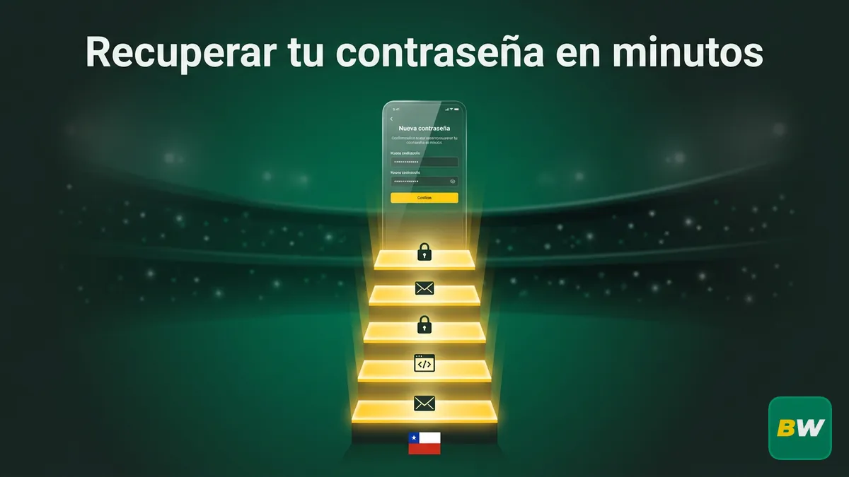Escalera de pasos hacia una pantalla de celular para recuperar la contraseña en Betwinner Chile