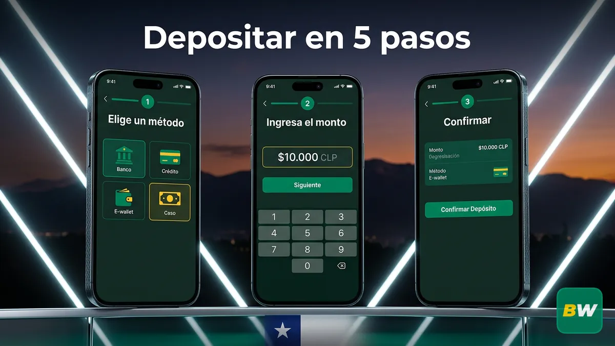 Secuencia de pantallas para depositar dinero en Betwinner Chile paso a paso