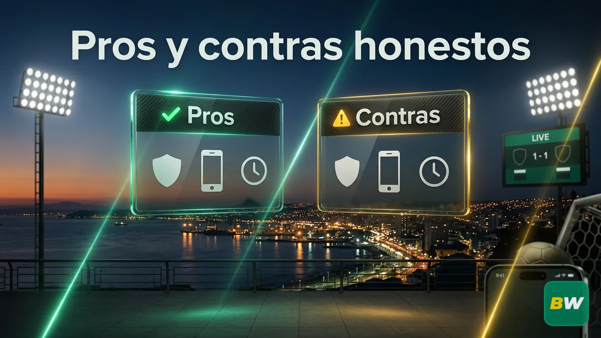 Dos paneles comparando pros y contras de Betwinner en Chile