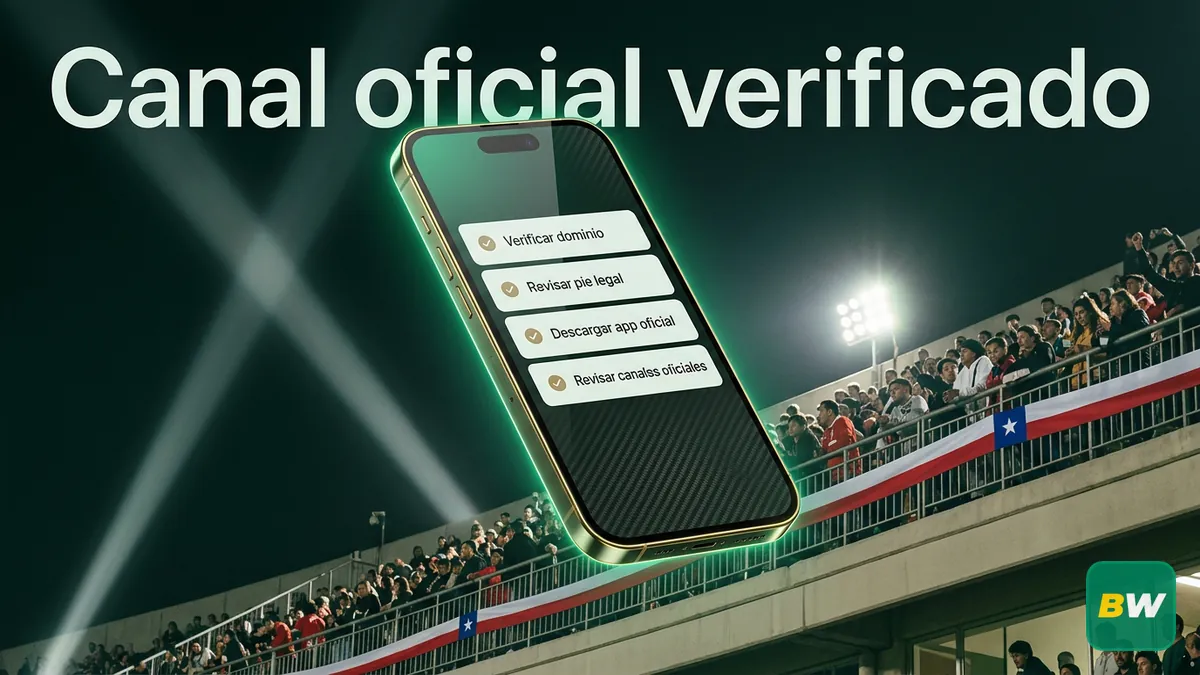 Checklist en el teléfono para confirmar el canal oficial de Betwinner en Chile